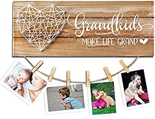 Cocomong Grandkids Photo Frame  Grandkids Make Life Grand  Gifts for Grandma & Grandpa from Grandchildren, Grandparents Picture Frame 13.5 x 5.5 inch with 6 clips