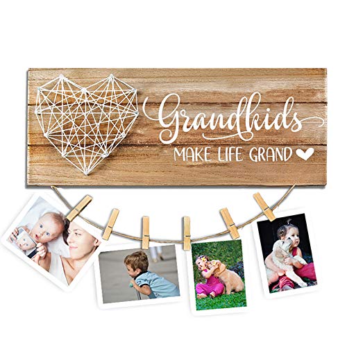 Cocomong Grandkids Photo Frame  Grandkids Make Life Grand  Gifts for Grandma & Grandpa from Grandchildren, Grandparents Picture Frame 13.5 x 5.5 inch with 6 clips