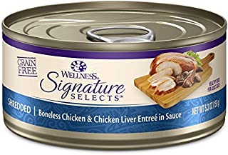 Wellness CORE Signature Selects Grain Free Canned Cat Food, Shredded Chicken & Chicken Liver in Sauce, 5.3 Ounces (Pack of 12)