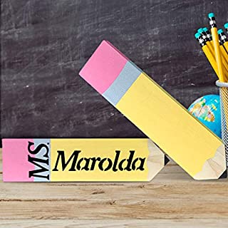 Teacher Gifts - 2 Pack Personalized Pencil Teacher Name Plates - Funny Teacher Appreciation Gift for Women Men Desk Sign Classroom School Decor