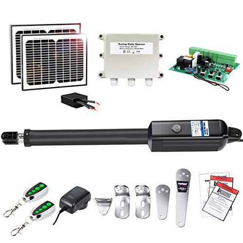 TOPENS A8S Automatic Gate Opener Kit Heavy Duty Solar Single Gate Operator for Single Swing Gates Up to 18 Feet or 850 Pounds Gate Motor Solar Panel