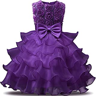 NNJXD Girl Dress Kids Ruffles Lace Party Wedding Dresses Size (120) 4-5 Years Flower Purple