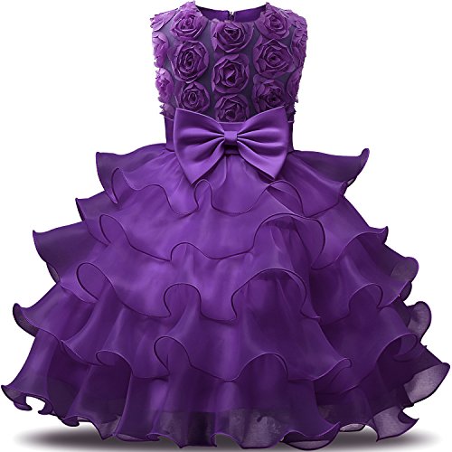 NNJXD Girl Dress Kids Ruffles Lace Party Wedding Dresses Size (120) 4-5 Years Flower Purple