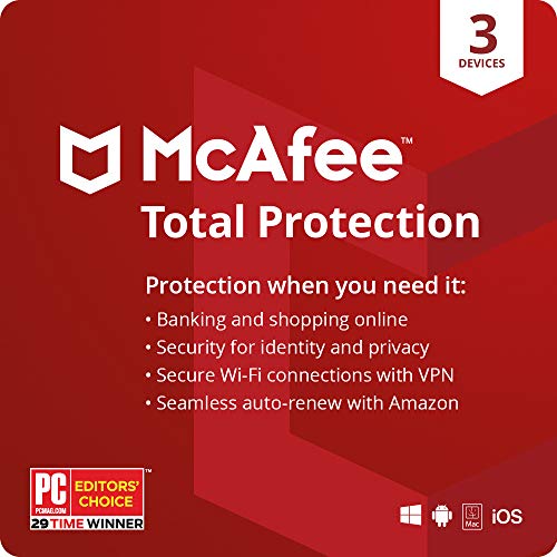 McAfee Total Protection 2021,3 Device, Antivirus Internet Security Software, VPN, Password Manager, Privacy, 1 Month with Auto Renewal - Amazon Exclusive Subscription