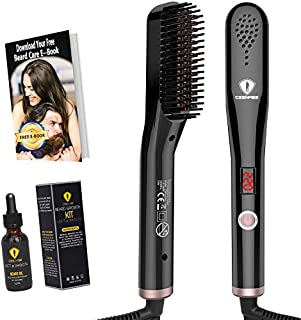 Beard Straightener with Beard E-Book and Beard Oil Hair Straightener Brush Beard Straightening Comb Gifts for Him Gifts for Men and Women