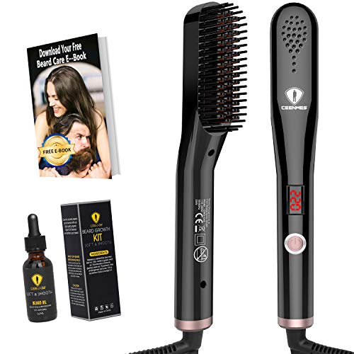 Beard Straightener with Beard E-Book and Beard Oil Hair Straightener Brush Beard Straightening Comb Gifts for Him Gifts for Men and Women