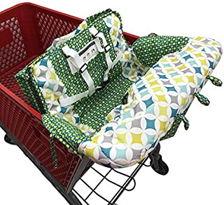 Shopping Cart Cover for Baby- 2-in-1 - Foldable Portable Seat with Bag for Infant to Toddler - Compatible with Grocery Cart Seat and High Chair - Green Stars