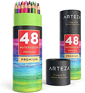 Arteza Watercolor Pencils Set of 48, Presharpened, Triangular-Shaped Colored Pencils for Adults and Teens, Art Supplies for Drawing, Sketching, and Painting