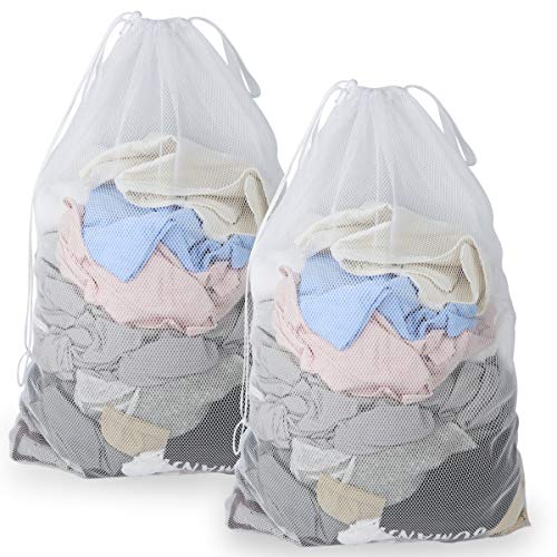 Orgeco Drawstring Mesh Laundry Bag with Handles,2Pcs Extra Large Heavy Duty Delicates Bag for Washing Machine,Travel,Cloths,Toy Storage( 23