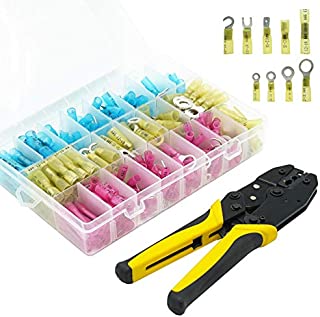 270pcs Heat Shrink Connectors Crimping Tool, Waterproof Automotive Marine Electrical Terminals Kit, Ring Hook Fork Spade Butt Connectors Splices, Connectors Kit Assortment for Automotive and Marine