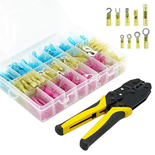 270pcs Heat Shrink Connectors Crimping Tool, Waterproof Automotive Marine Electrical Terminals Kit, Ring Hook Fork Spade Butt Connectors Splices, Connectors Kit Assortment for Automotive and Marine