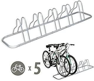 SimpleHouseware 5 Bike Bicycle Floor Parking Adjustable Storage Stand, Silver