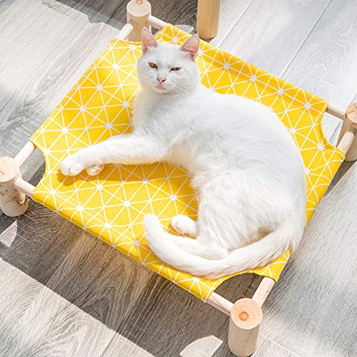 PUMYPOREITY Portable Elevated Pet Cot Bed for Cat Dog, Summer Breathable Detachable Raised Cat Kitty Puppy Nest Hammock Lounge Bed, Durable Canvas, Pine Wood Stand, Indoor or Outdoor Use, 21x19 in