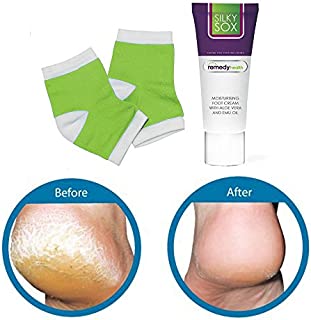 Remedy Health Foot Skin Repair Healthy Feet Treatment Kit | For Dry Cracked Feet and Heels | 100ml Foot Repair Lotion Cream PLUS Silky Sox Moisture Gel Heel Sleeves