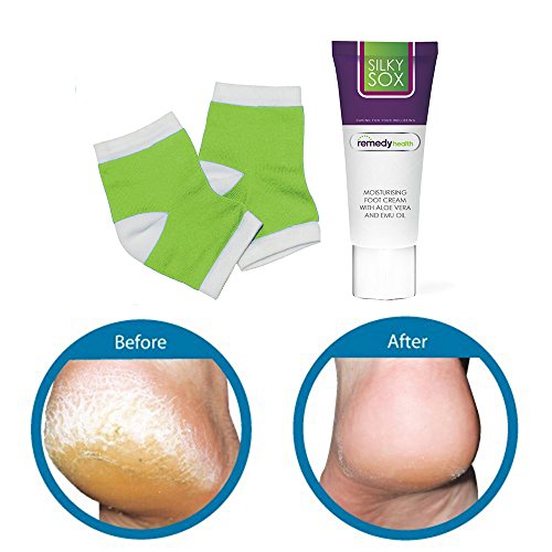 Remedy Health Foot Skin Repair Healthy Feet Treatment Kit | For Dry Cracked Feet and Heels | 100ml Foot Repair Lotion Cream PLUS Silky Sox Moisture Gel Heel Sleeves