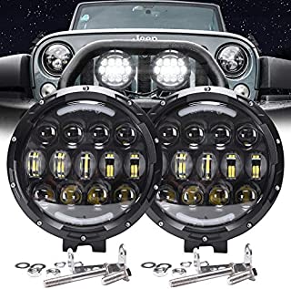 AUDEXEN LED Work Lights, 7 Inch 105W Round Spot LED Pods Light Bar High/Low Beam DRL with Adjustable Mounting Bracket Compatible with Jeep Off Road 4WD Truck SUV UTV ATV Driving Lamp, 2 PCS