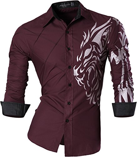 jeansian Men's Slim Fit Long Sleeves Casual Shirts Z030 WineRed XXL