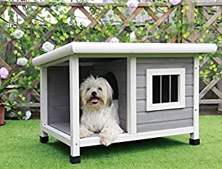 Petsfit Outdoor Wooden Dog House for Small Dogs, Light Grey, Small/33 L x 25