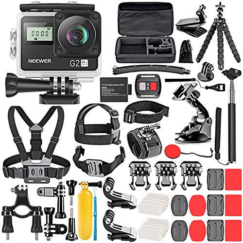 Neewer G2 4K WiFi Sports Action Camera with Touch Screen Ultra HD Waterproof DV Camcorder 12MP 4K/30FPS EIS 170 Degree Wide Angle WiFi Sports Cam with Remote/Battery and 50-in-1 Accessories Kit