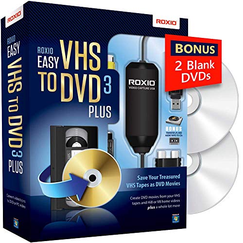 Roxio Easy VHS to DVD 3 Plus | VHS, Hi8, V8 Video to DVD or Digital Converter | Amazon Exclusive 2 Bonus DVDs