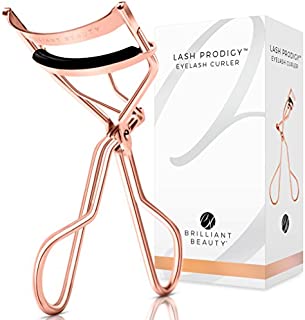 Brilliant Beauty Eyelash Curler with Satin Bag & Refill Pads - Award Winning - No Pinching, Just Dramatically Curled Eyelashes & Lash Line in Seconds - Get Gorgeous Eye Lashes Now (Rose Gold)