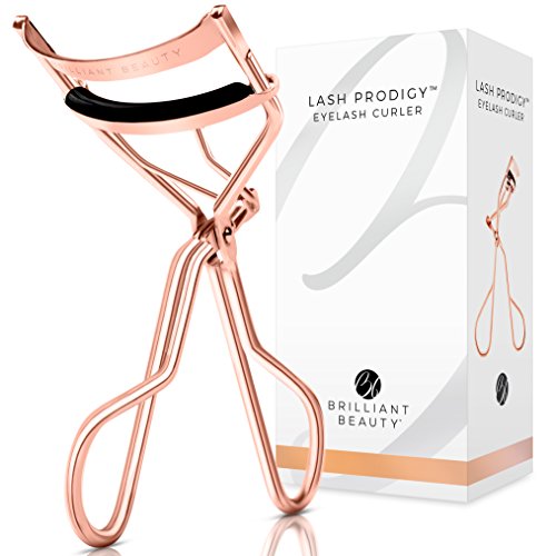 Brilliant Beauty Eyelash Curler with Satin Bag & Refill Pads - Award Winning - No Pinching, Just Dramatically Curled Eyelashes & Lash Line in Seconds - Get Gorgeous Eye Lashes Now (Rose Gold)