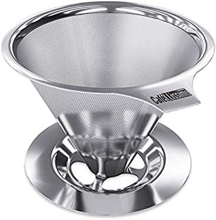 Pour Over Coffee Dripper Stainless Steel Cafellissimo Slow Drip Coffee Filter Metal Cone Paperless Reusable Single Coffee Maker 1-2 Cup Drip Brew Coffee with Double Mesh Liner