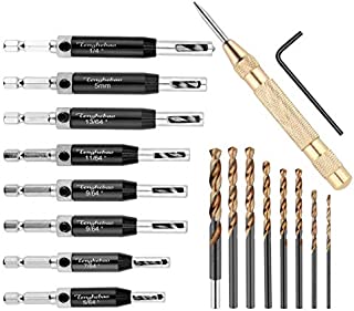 Tenghebao Self-Centering Hinge Tapper Core Drill Bit Set Center Drill Bit Set for Woodworking Adjustable Door Window, Spring Loaded Metal Drill Bits (17 PCS Set)