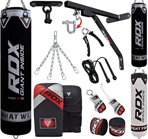 RDX Punching Bag for Boxing Training, Filled Heavy Bag Set with Punching Gloves, Chain, Wall Bracket, Great for Grappling, MMA, Kickboxing, Muay Thai, Karate, BJJ & Taekwondo, 14 pcs 5FT/4FT