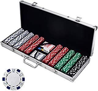 Trademark Poker Poker Chip Set for Texas Holdem, Blackjack, Gambling with Carrying Case, Cards, Buttons and 500 Dice Style 11.5 Gram Casino Chips