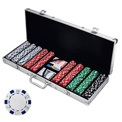 Trademark Poker Poker Chip Set for Texas Holdem, Blackjack, Gambling with Carrying Case, Cards, Buttons and 500 Dice Style 11.5 Gram Casino Chips