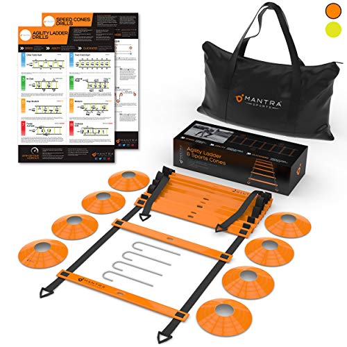 20ft Agility Ladder & Speed Cones Training Set - Exercise Workout Equipment To Boost Fitness & Increase Quick Footwork - Kit for Soccer, Football, Hockey & Basketball - With Carry Bag & Drill Charts