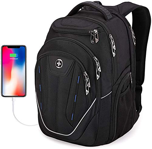 SwissDigital Terabyte TSA-Friendly Water-Resistant Large Backpack, Business Laptop Backpack for Men with USB Charging Port/RFID Protection Big School Bookbag Fits up to 15.6