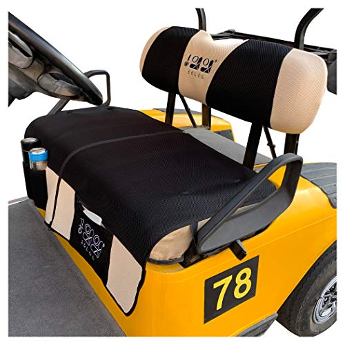 10L0L Newest Golf Cart Seat Cover Seat Blanket with Storage Pocket fit Club Car DS & EZGO TXT RXV, Washable Polyester Mesh Bench Seat Blanket + Back-up Cover, Multi Function
