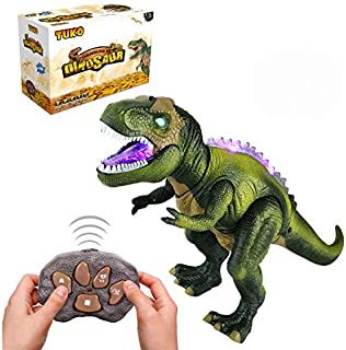 Tuko Remote Conctrol Jurassic World Dinosaur Toys LED Light Up Walking and Roaring Realistic t rex Dinosaur Toys for 3-12 Years Old Boys and Girls (RC Dino)
