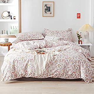 Girls Cotton Girl Bedding Sets Twin Little Flower Duvet Cover Set Queen Double Size 100% Cotton Floral Leaves Garden Bedding Collection for Teens Students Women