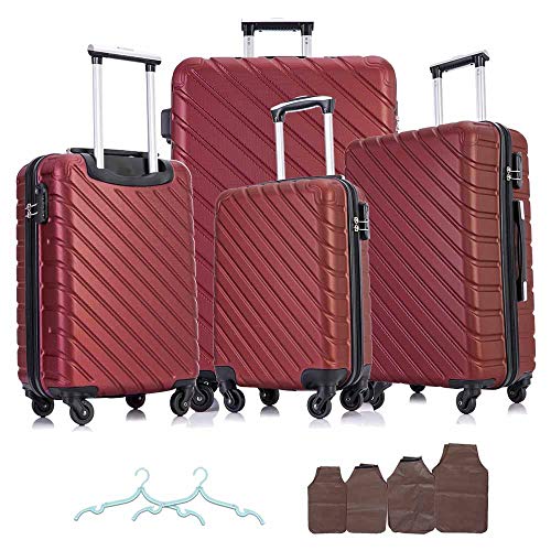 Apelila 4 Piece Hardshell Luggage Sets ,Travel Suitcase,Carry On Luggage with Spinner Wheels Free Cover&Hanger Inside (Wine)