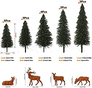 FSGLOVE FANGSHUIGAN Model Pine Trees Green Pines H0 N Z Scale 1:87 Model Moose Deer Model Railway Layout Mini Scenery (Color : 20pcsTree4pcsMoose)