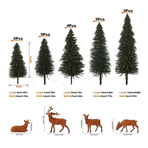 FSGLOVE FANGSHUIGAN Model Pine Trees Green Pines H0 N Z Scale 1:87 Model Moose Deer Model Railway Layout Mini Scenery (Color : 20pcsTree4pcsMoose)