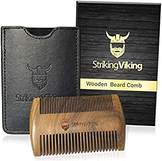 Striking Viking Sandalwood Beard Comb and Black Case - Pocket Sized & Anti-Static Wooden Beard and Mustache Comb with Fine & Coarse Teeth - Perfect for Use with Balms and Oils