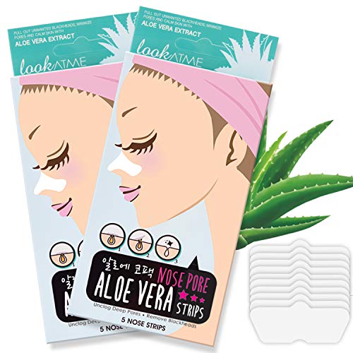 Look At Me Nose Pore Strips (2-Pack, 10 Nose Strips). Korean Skin Care Blackhead Remover with Aloe Vera. K Beauty Pore Cleaner and Pore Extractor. Acne Mask for Blackhead Removal. Adhesive Pore Mask.