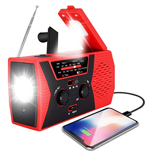 2020 Upgraded Emergency Solar Hand Crank Radio, RegeMoudal Hand Crank AM/FM/NOAA Weather Radio with Flashlight, Reading Lamp, 2000mAh Power Bank,USB Cell Phone Charger and SOS Alarm