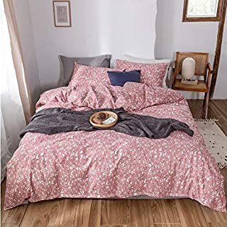 Teens Floral Bedding Twin Kids Duvet Cover Set Twin Pink Garden Flowers Cotton Comforter Cover Reversible Teens 3 Pieces Bedding Sets Twin for Girls Women,Students