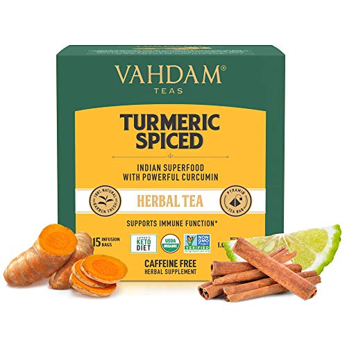 VAHDAM, Organic Turmeric Spiced Herbal Tea (30 Tea Bags) | USDA Certified Organic Blend of Turmeric Powder & Fresh Spices | Turmeric Tea for Weight Loss | 100% Natural Detox | Immunity Support
