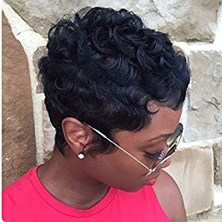 MELANNA Short Human Hair Black Curly Pixie Cut Wigs for Black Women African Americans Summer Short Pixie Wigs Women