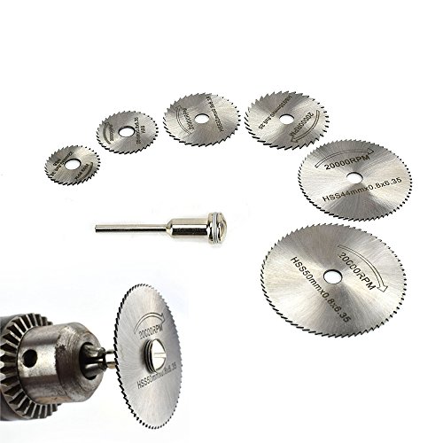 Floratek 6 PCS Mini HSS Circular Saw Blade Cutting Blade Wheels Disc Set Rotary Tool Wood Cutting Discs with 6 Blades 1 Extension Rod