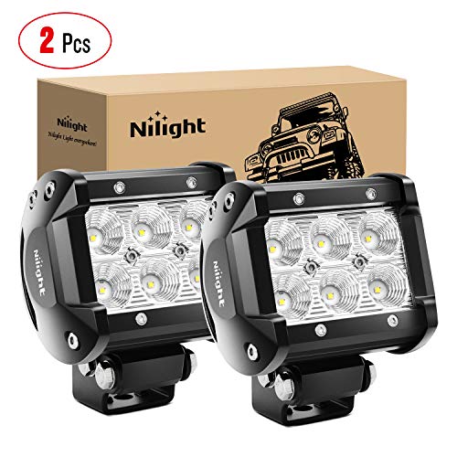 Nilight - 60001F-B Led Pods 2PCS 18W 1260LM Flood Led Off Road Lights Super Bright Driving Fog Light Boat Lights Driving Lights Led Work Light for Trucks, 2 Years Warranty