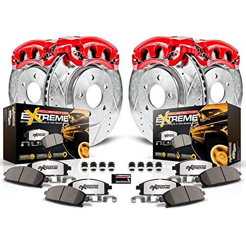 Power Stop KC2154-36 Z36 Truck & Tow Front and Rear Caliper Kit-Drilled/Slotted Brake Rotors, Carbon-Fiber Ceramic Brake Pads, Calipers