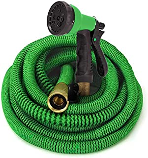 GrowGreen Garden Hose, Flexible Water Hose with High Pressure Hose Spray Nozzle, Expandable Garden Hose with All Brass Connectors, Leak Proof, Durable, Heavy Duty Material