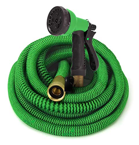 GrowGreen Garden Hose, Flexible Water Hose with High Pressure Hose Spray Nozzle, Expandable Garden Hose with All Brass Connectors, Leak Proof, Durable, Heavy Duty Material